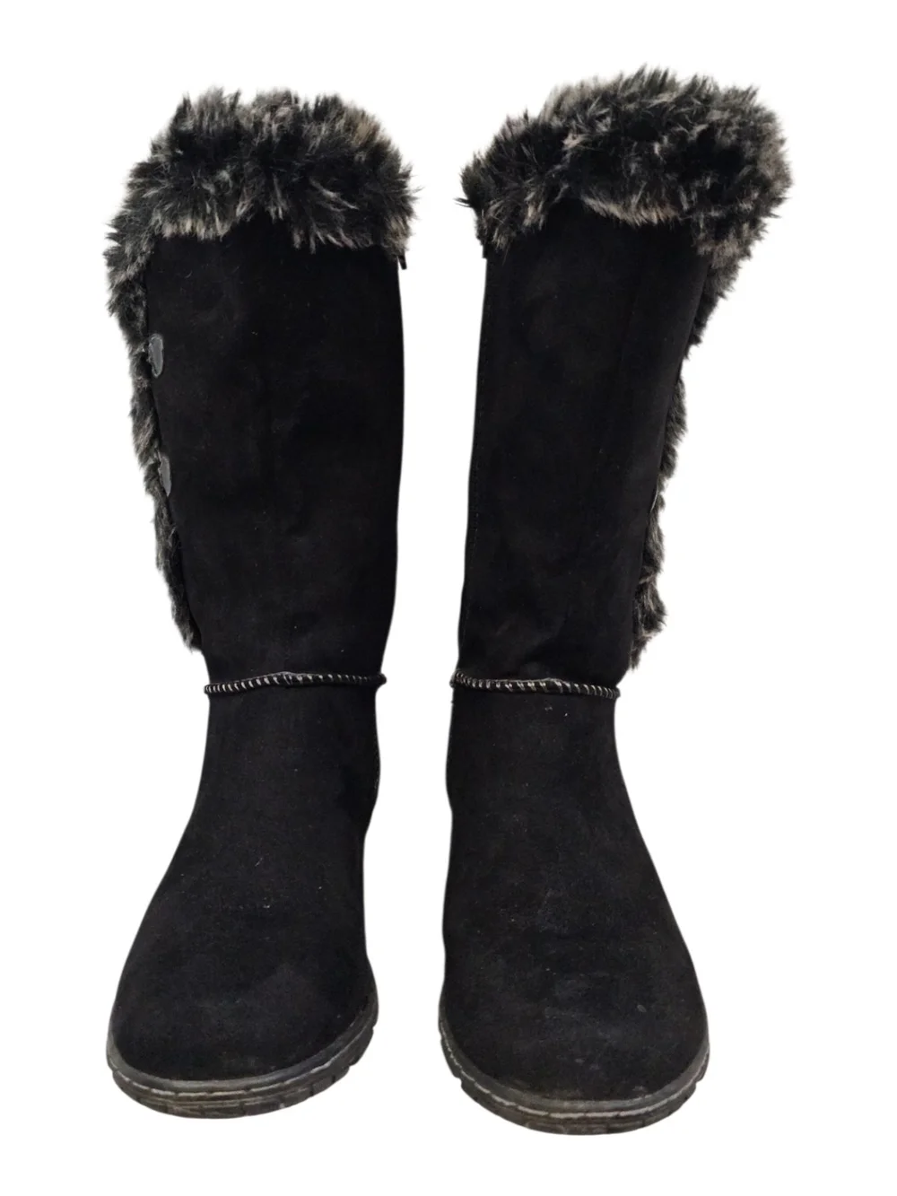 Natural Soul Size 8 Black Faux Fur-Trim Mid-Calf Winter Boots